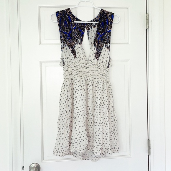 FREE PEOPLE Walking Through Dreams A-line dress size L white blue sleeveless - Picture 5 of 11